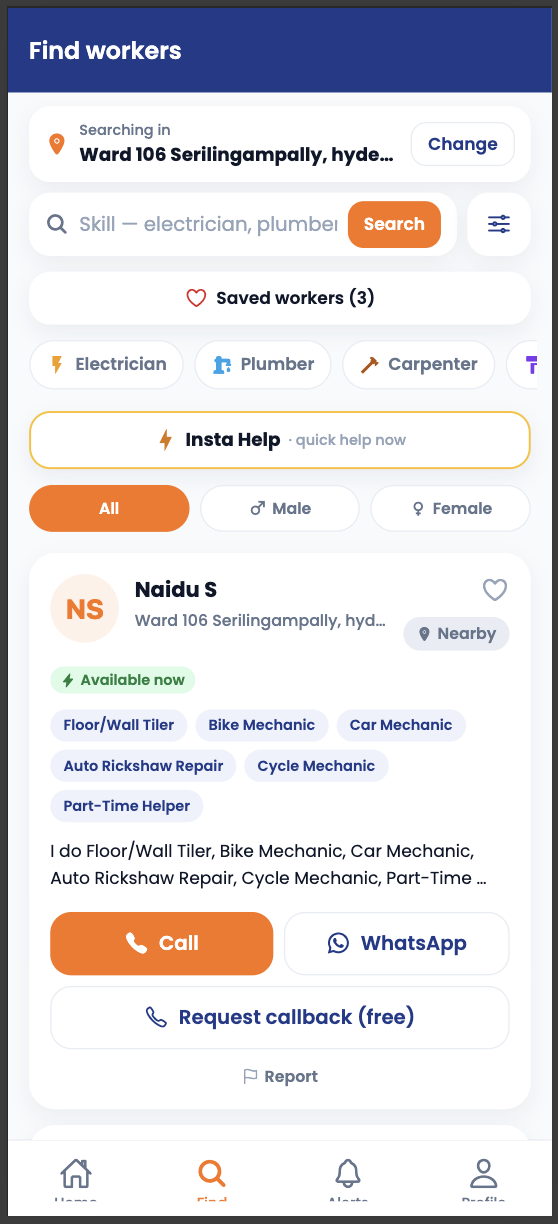 Weekend Services app — find workers near you